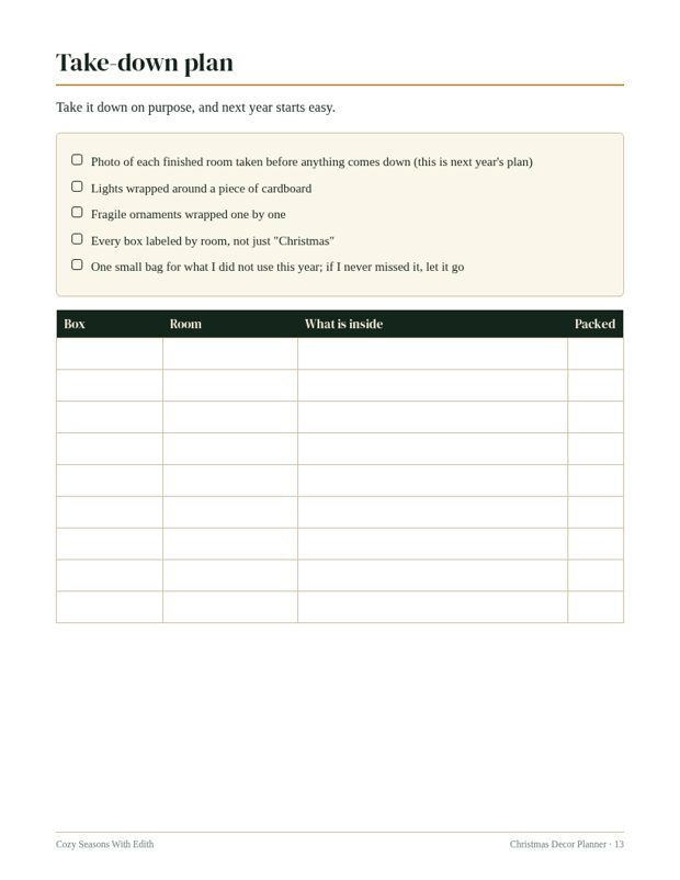 Take-down plan page